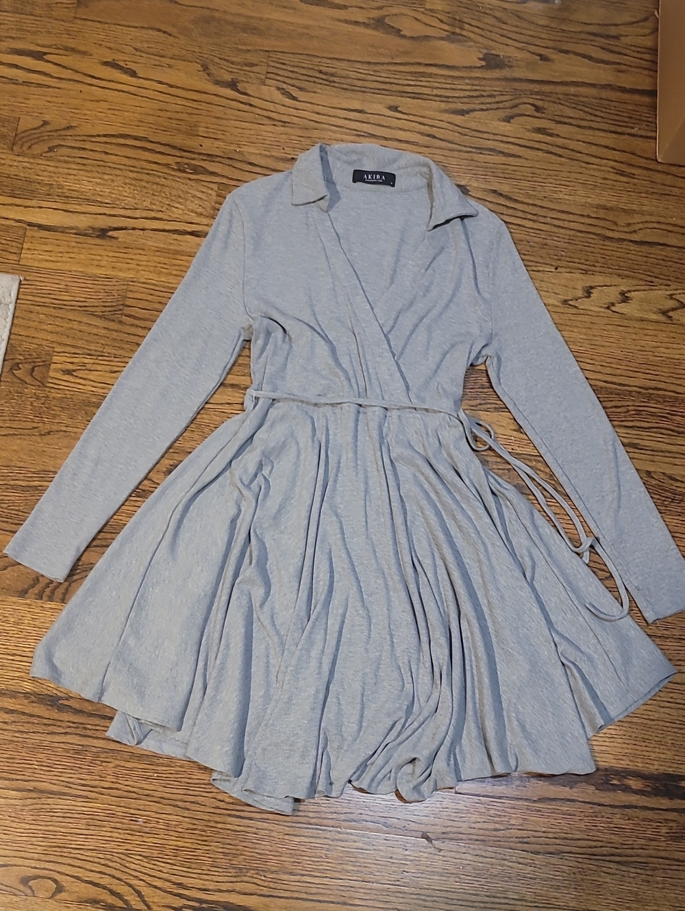 AKIRA Light Gray Long Sleeve  Pleated Dress